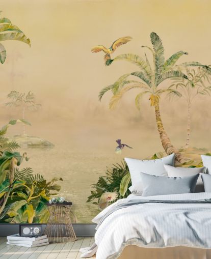 murale personalizzato giallo e verde con giungla chiamato Eden's Canopy di Loris Drago