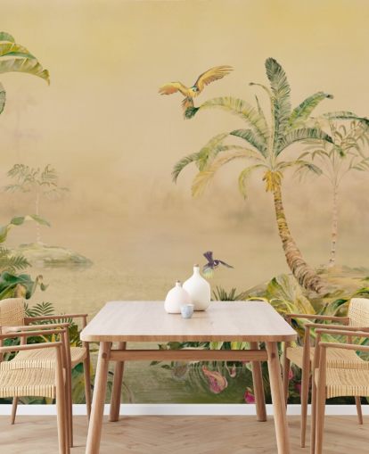 mural de parede de selva personalizado em amarelo e verde chamado Eden's Canopy, de Loris Drago