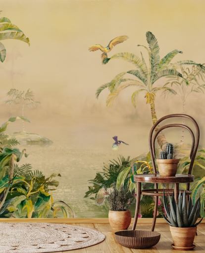 mural de pared de jungla personalizado amarillo y verde llamado Eden's Canopy de Loris Drago