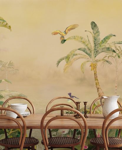 mural de parede de selva personalizado em amarelo e verde chamado Eden's Canopy, de Loris Drago mural de parede de selva personalizado em amarelo e verde chamado Eden's Canopy, de Loris Drago