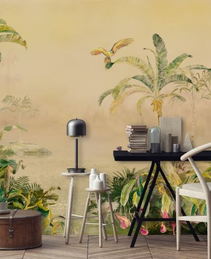 murale personalizzato giallo e verde con giungla chiamato Eden's Canopy di Loris Drago murale personalizzato giallo e verde con giungla chiamato Eden's Canopy di Loris Drago