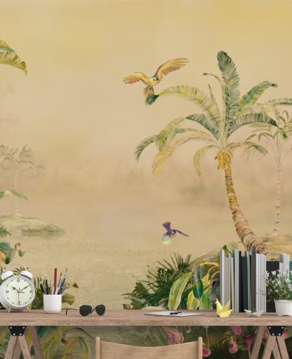 yellow and green custom jungle wall mural called Eden's Canopy by Loris Drago