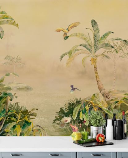 murale personalizzato giallo e verde con giungla chiamato Eden's Canopy di Loris Drago murale personalizzato giallo e verde con giungla chiamato Eden's Canopy di Loris Drago