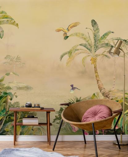 mural de pared de jungla personalizado amarillo y verde llamado Eden's Canopy de Loris Drago