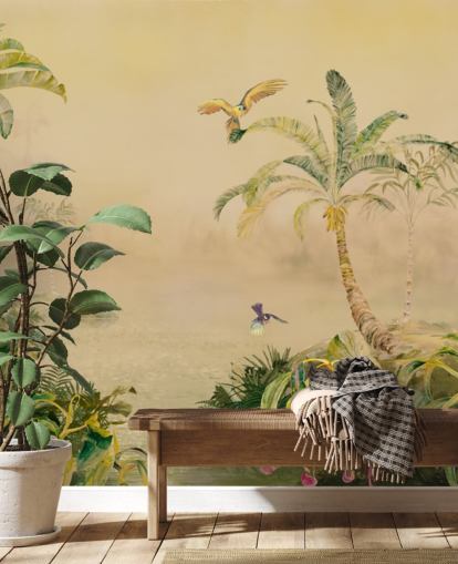 yellow and green custom jungle wall mural called Eden's Canopy by Loris Drago