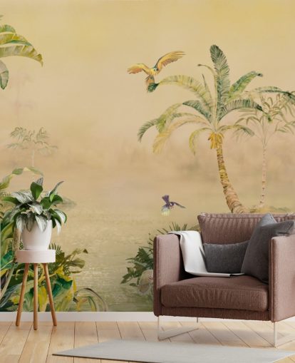 yellow and green custom jungle wall mural called Eden's Canopy by Loris Drago yellow and green custom jungle wall mural called Eden's Canopy by Loris Drago
