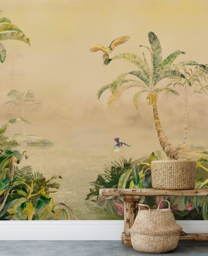 gult og grønt tilpasset jungel veggmaleri kalt Eden's Canopy av Loris Drago