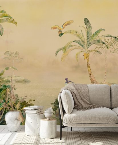 murale personalizzato giallo e verde con giungla chiamato Eden's Canopy di Loris Drago murale personalizzato giallo e verde con giungla chiamato Eden's Canopy di Loris Drago