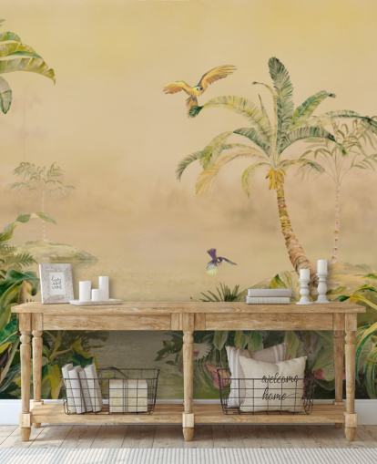 fresque murale personnalisée de la jungle jaune et verte appelée Eden's Canopy par Loris Drago fresque murale personnalisée de la jungle jaune et verte appelée Eden's Canopy par Loris Drago