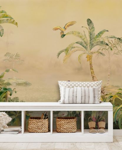 murale personalizzato giallo e verde con giungla chiamato Eden's Canopy di Loris Drago murale personalizzato giallo e verde con giungla chiamato Eden's Canopy di Loris Drago