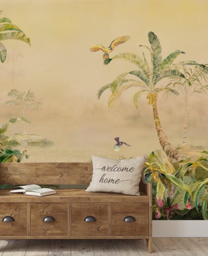 mural de pared de jungla personalizado amarillo y verde llamado Eden's Canopy de Loris Drago