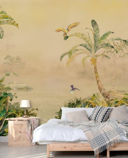mural de parede de selva personalizado em amarelo e verde chamado Eden's Canopy, de Loris Drago mural de parede de selva personalizado em amarelo e verde chamado Eden's Canopy, de Loris Drago