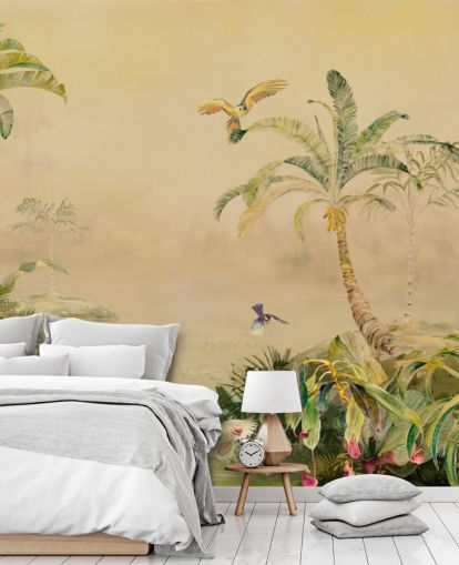 mural de pared de jungla personalizado amarillo y verde llamado Eden's Canopy de Loris Drago