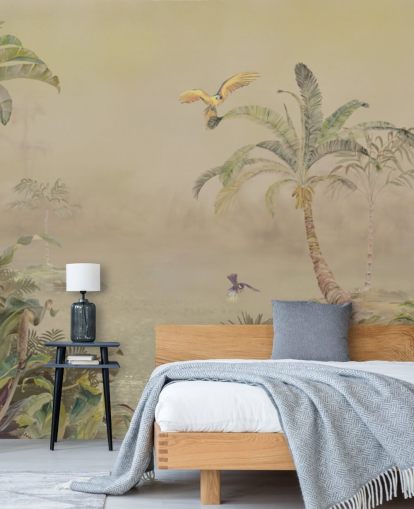 fresque murale personnalisable jaune et verte de la jungle appelée Eden's Canopy II par Loris Drago