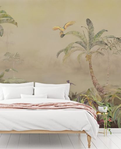 murale con giungla personalizzabile giallo e verde chiamato Eden's Canopy II di Loris Drago
