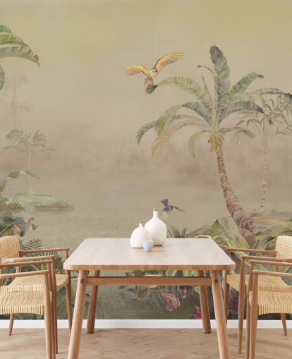 fresque murale personnalisable jaune et verte de la jungle appelée Eden's Canopy II par Loris Drago fresque murale personnalisable jaune et verte de la jungle appelée Eden's Canopy II par Loris Drago