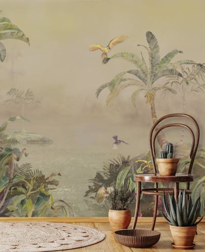 fresque murale personnalisable jaune et verte de la jungle appelée Eden's Canopy II par Loris Drago fresque murale personnalisable jaune et verte de la jungle appelée Eden's Canopy II par Loris Drago