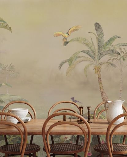 mural de parede de selva personalizável em amarelo e verde chamado Eden's Canopy II de Loris Drago