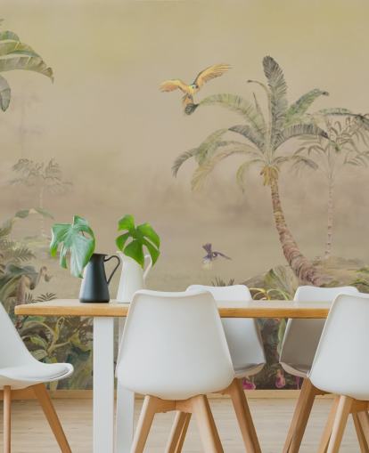 murale con giungla personalizzabile giallo e verde chiamato Eden's Canopy II di Loris Drago