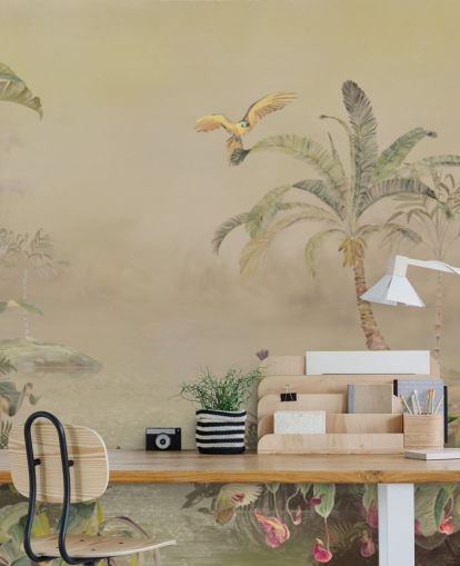 mural de pared de la jungla personalizable amarillo y verde llamado Eden's Canopy II de Loris Drago