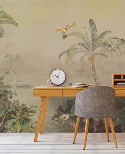 mural de pared de la jungla personalizable amarillo y verde llamado Eden's Canopy II de Loris Drago