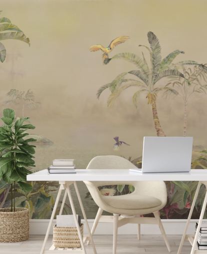 mural de pared de la jungla personalizable amarillo y verde llamado Eden's Canopy II de Loris Drago