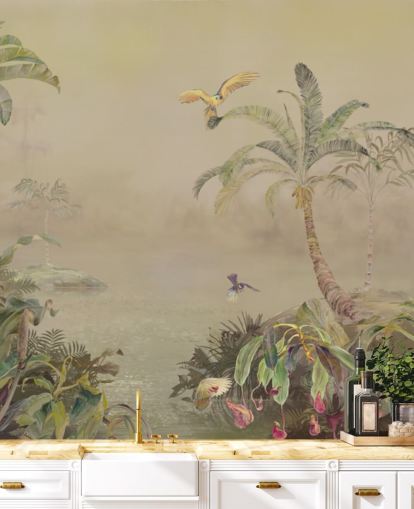 mural de pared de la jungla personalizable amarillo y verde llamado Eden's Canopy II de Loris Drago mural de pared de la jungla personalizable amarillo y verde llamado Eden's Canopy II de Loris Drago