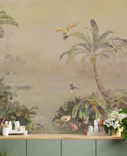 mural de pared de la jungla personalizable amarillo y verde llamado Eden's Canopy II de Loris Drago mural de pared de la jungla personalizable amarillo y verde llamado Eden's Canopy II de Loris Drago