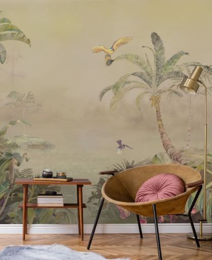 fresque murale personnalisable jaune et verte de la jungle appelée Eden's Canopy II par Loris Drago