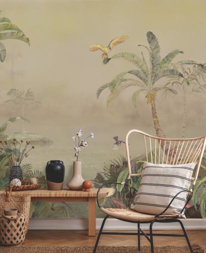 mural de parede de selva personalizável em amarelo e verde chamado Eden's Canopy II de Loris Drago mural de parede de selva personalizável em amarelo e verde chamado Eden's Canopy II de Loris Drago