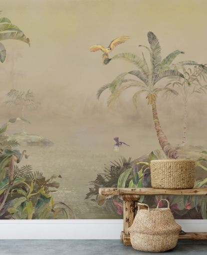 fresque murale personnalisable jaune et verte de la jungle appelée Eden's Canopy II par Loris Drago