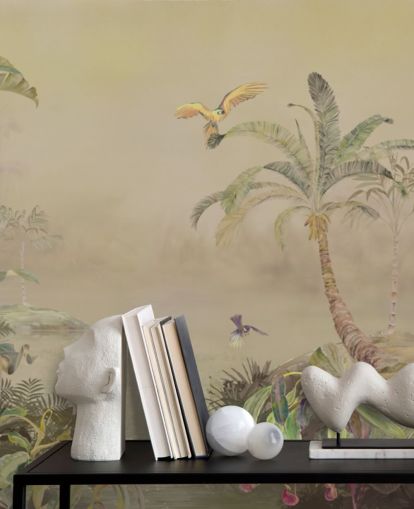 mural de pared de la jungla personalizable amarillo y verde llamado Eden's Canopy II de Loris Drago