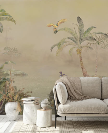 yellow and green customisable jungle wall mural called Eden's Canopy II by Loris Drago