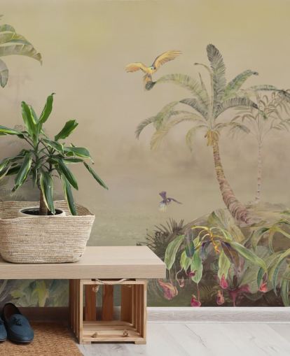 gele en groene aanpasbare jungle muurschildering genaamd Eden's Canopy II van Loris Drago