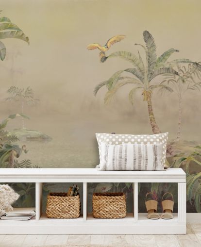 fresque murale personnalisable jaune et verte de la jungle appelée Eden's Canopy II par Loris Drago