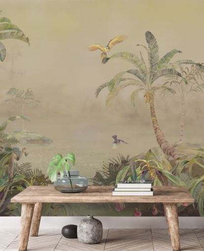 gul og grøn tilpassbar jungle vægmaleri kaldet Eden's Canopy II af Loris Drago gul og grøn tilpassbar jungle vægmaleri kaldet Eden's Canopy II af Loris Drago