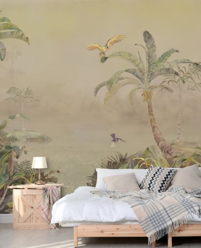 mural de pared de la jungla personalizable amarillo y verde llamado Eden's Canopy II de Loris Drago