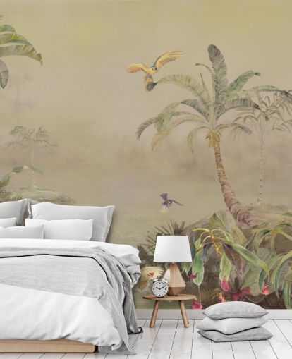 mural de pared de la jungla personalizable amarillo y verde llamado Eden's Canopy II de Loris Drago