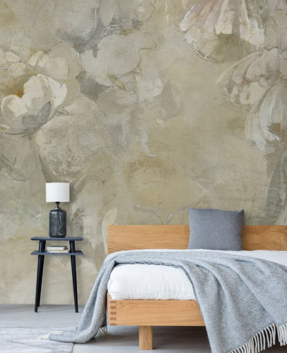 mural de pared vintage personalizable gris y amarillo llamado Evanea de Loris Drago para dormitorios y salas de estar mural de pared vintage personalizable gris y amarillo llamado Evanea de Loris Drago para dormitorios y salas de estar