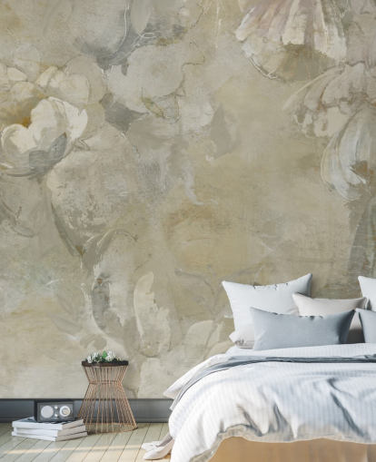 fresque murale vintage personnalisable grise et jaune appelée Evanea par Loris Drago pour les chambres et les salons