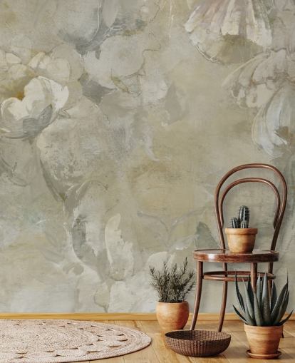 fresque murale vintage personnalisable grise et jaune appelée Evanea par Loris Drago pour les chambres et les salons