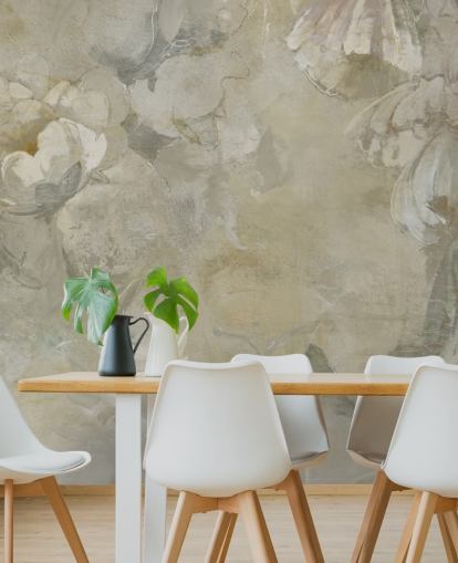 mural de parede vintage personalizável cinza e amarelo chamado Evanea de Loris Drago para quartos e salas de estar