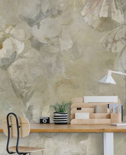 mural de parede vintage personalizável cinza e amarelo chamado Evanea de Loris Drago para quartos e salas de estar