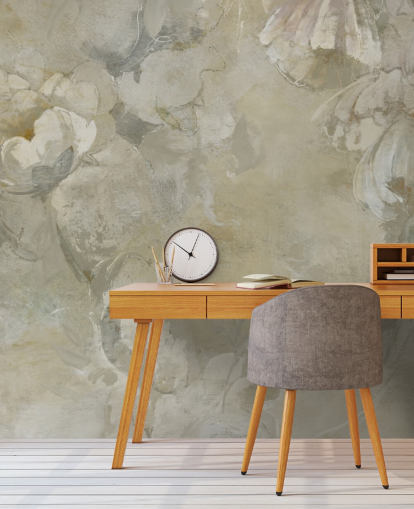 gray and yellow customizable vintage wall mural called Evanea by Loris Drago for bedrooms and living rooms