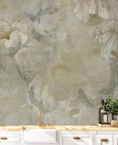 gray and yellow customizable vintage wall mural called Evanea by Loris Drago for bedrooms and living rooms