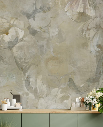 mural de pared vintage personalizable gris y amarillo llamado Evanea de Loris Drago para dormitorios y salas de estar