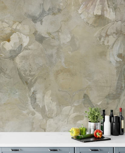 fresque murale vintage personnalisable grise et jaune appelée Evanea par Loris Drago pour les chambres et les salons