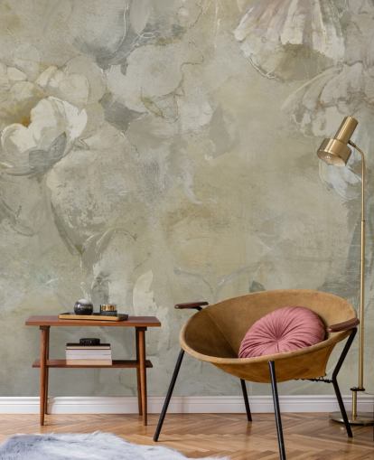 mural de pared vintage personalizable gris y amarillo llamado Evanea de Loris Drago para dormitorios y salas de estar mural de pared vintage personalizable gris y amarillo llamado Evanea de Loris Drago para dormitorios y salas de estar