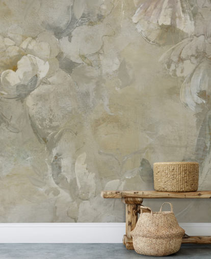 mural de pared vintage personalizable gris y amarillo llamado Evanea de Loris Drago para dormitorios y salas de estar mural de pared vintage personalizable gris y amarillo llamado Evanea de Loris Drago para dormitorios y salas de estar