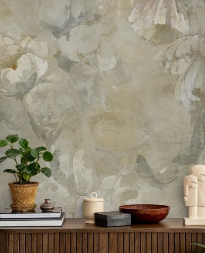 mural de pared vintage personalizable gris y amarillo llamado Evanea de Loris Drago para dormitorios y salas de estar